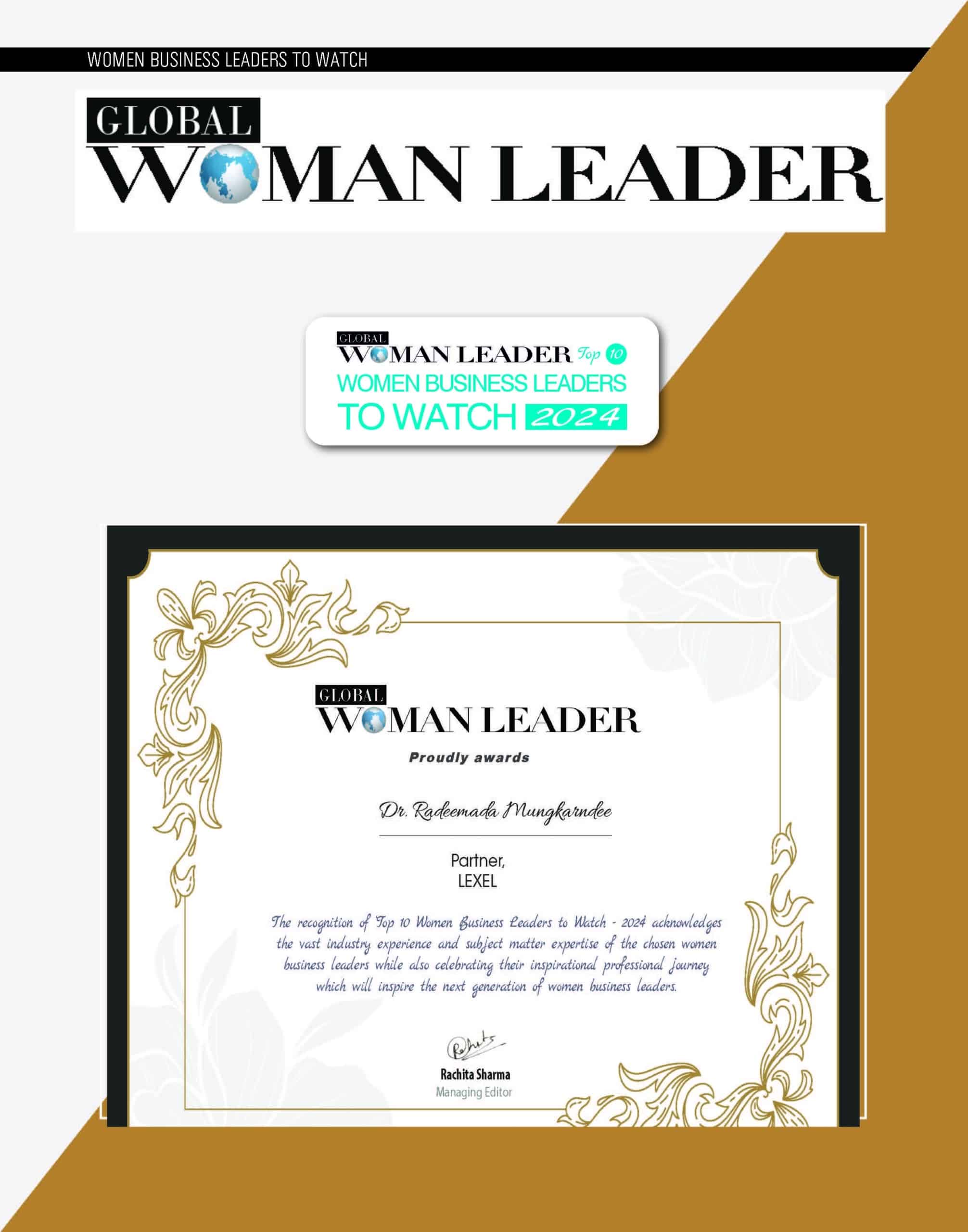 LEXEL’s Partner, Dr. Radeemada Mungkarndee, has been named one of the “Top 10 Women Business Leaders to Watch in 2024”